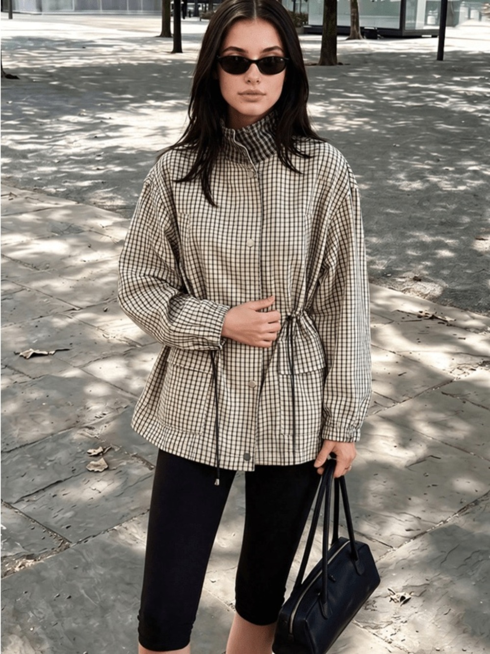 ZARA CHECK HIGH-NECK JACKET